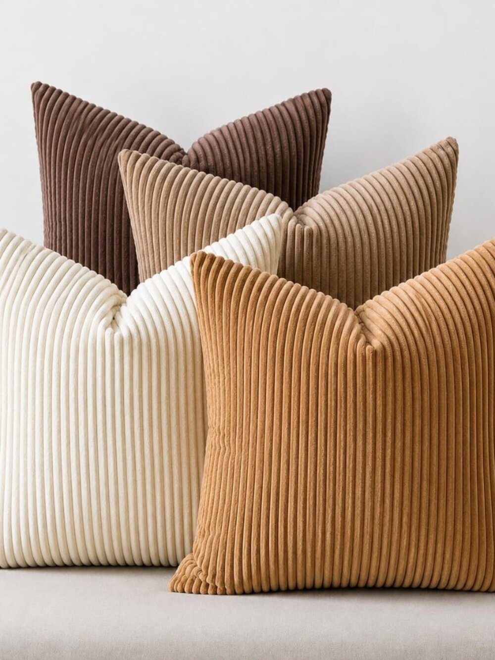 Decorative Corduroy Throw Pillow Covers 18x18 Inch Neutral Brown